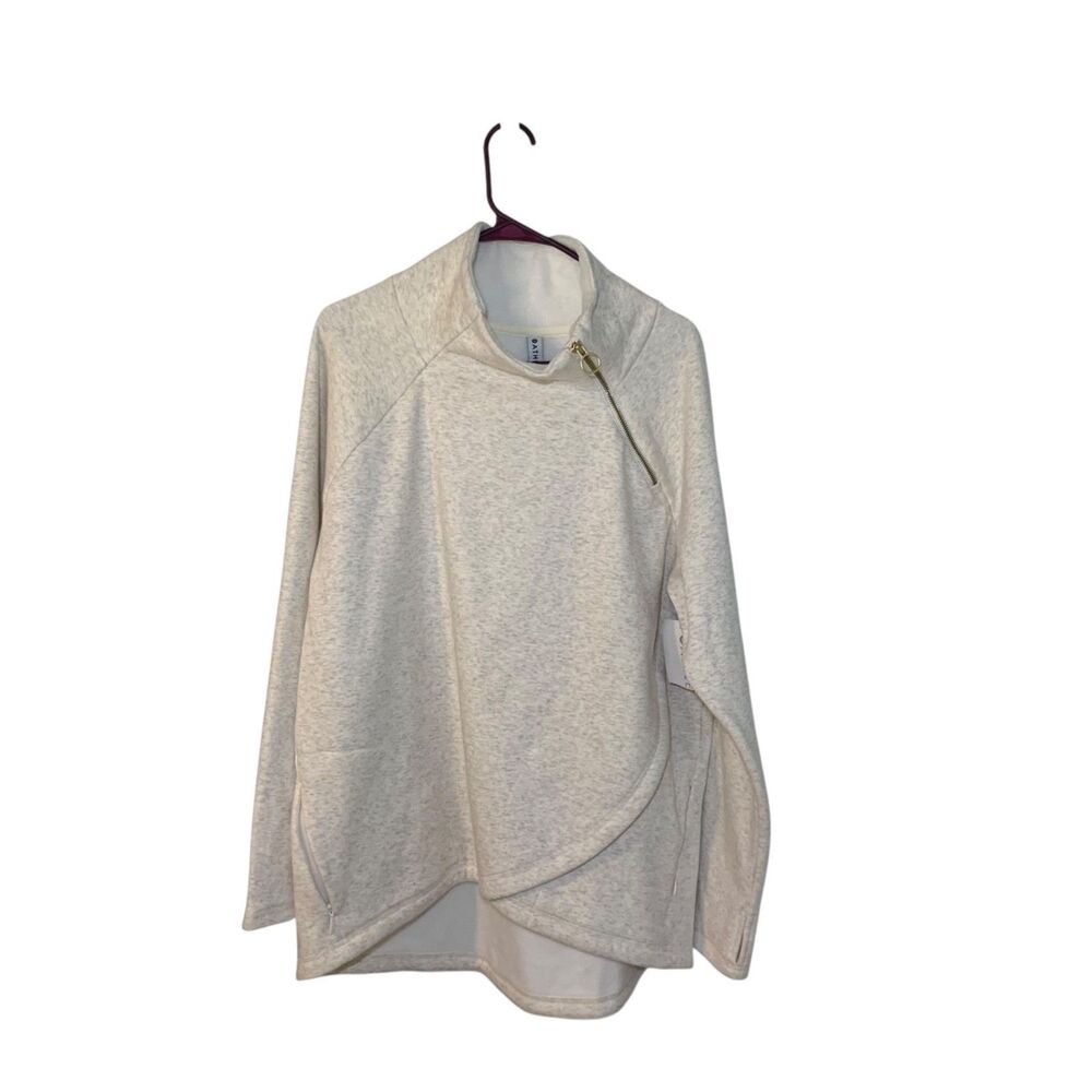 Athleta Cozy Karma ASYM Pullover Cream Sweatshirt XL Athleisure Casual Outdoors